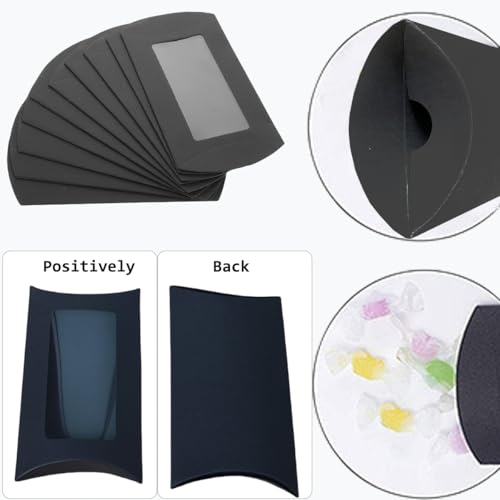 50 Pcs Pillow Gift Boxes with Windows,Kraft Paper Mini Pillow Packaging Box, Creative Favor Box Folding Treat Boxes with C...