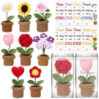 8 Set Thank You for Helping Me Grow Crochet Flower Pots Teacher Appreciation Gift Bulk Positive Handmade Crochet Flowers w...