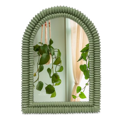 Isaac Jacobs 4x6 Glossy Rosemary Green Double Bead Arch Photo Frame with Black Fabric Easel, Tabletop, Wall-Mountable, She...