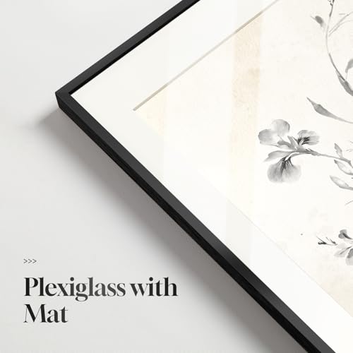 Framed Boho Vintage Botanical Wall Art, Set of 6 Black and White Floral Canvas Painting Prints with Mat for Farmhouse Livi...