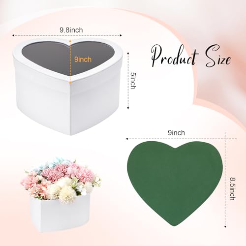 Nuenen Heart Gift Boxes with Lid & Floral Foam Set, Flower Gift Box with Clear Cellophane 9.8 x 9 x 5 Inches for Mother's ...