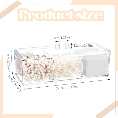 Sohalejr Qtip Holder Transparent 3 Compartments Cotton Ball and Swab Holder Organizer with Lid,Jar for Cotton Rounds,Bathr...
