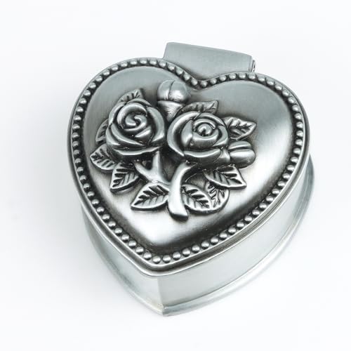 Vintage Metal Trinket Jewelry Box, Small Heart Shape Jewelry Organizer Rose Flower Sunflower Antique Treasure Chest Ring H...