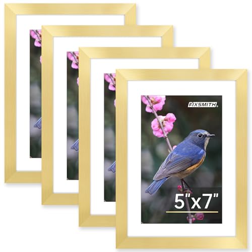 FIXSMITH 5x7 Picture Frame Bulk-4 Pack, Gold Picture Frames Collage Wall Decor, Wall & Tabletop Picture Frames, Photo Fram...