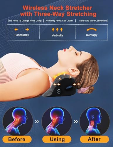Wireless Heated Neck Stretcher for Pain Relief, Portable Cordless Neck Shoulder Cervical Traction Device with Graphene Hea...