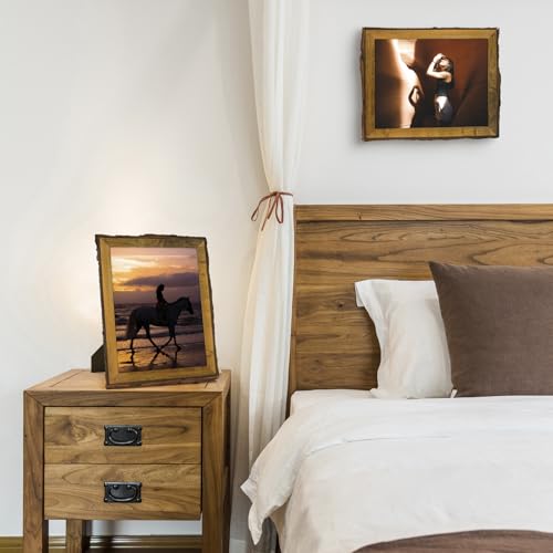 Golden State Art, 8.5x11 Picture Frame Rustic Brown, Solid Wood Picture Frame with Bark Edges & Real Glass Cover, Display ...