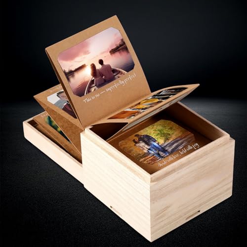 Feifeiya Custom Wooden Pull out Photo Box Mini Personalized Pull out Picture Wooden Box Gift for 2x3 Inch Films Couple Mem...
