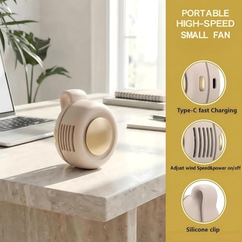 PKZQCD Portable Silent Mini Bladeless Electric fan Clip-On,3-Speed Rotatable Hands-Free Clip-On Fan for Shirt and Waist,Po...