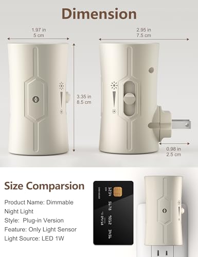 fesnne Night Light, LED Night Lights Plug into Wall, [2 Pack] Warm White 3000K, 0-100LM Adjustable Brightness Light Sensor...