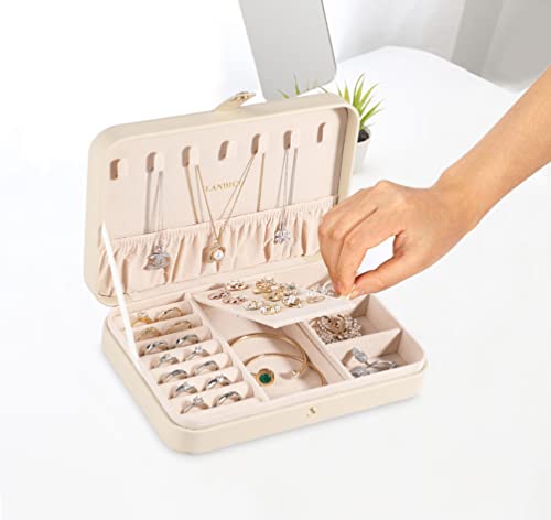 LANDICI Small Jewelry Box for Women Girls, PU Leather Travel Jewelry Case, Portable Jewelry Organizer Storage Holder Displ...