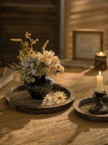Hanobe Candle Plate Holder Tray: Round Wood Decorative Candle Plate - Rustic Farmhouse CoffeeTable Decor - Tealight Pillar...