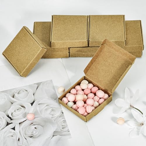 Sdootjewelry Mini Cardboard Boxes, 2.16"x2.16"x0.49" Mini Boxes, Jewelry Boxes Packaging 100 Packs, Brown Kraft Boxes for ...