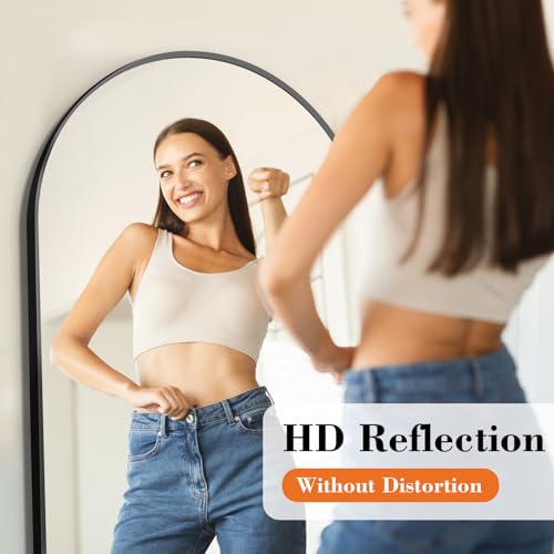 DUMOS Arched Full Length Mirror with Stand 64"x21" Floor Standing Aluminum Frame for Bedroom Body Hanging Leaning Modern S...