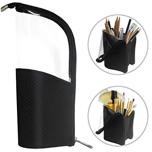 ANEMEL Black Travel Makeup Brush Holder, Organizer Bag Cosmetic Zipper Pouch Portable Dust-Free Stand-Up Toiletry Stationery