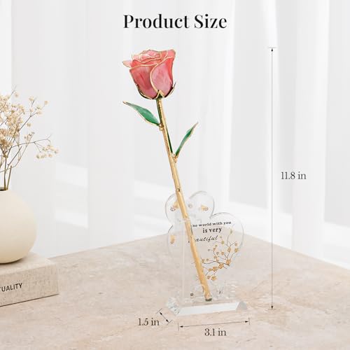 CIAPSK 24K Gold Dipped Rose Gift Set – Luxury Eternal Rose with Interlocking Acrylic Butterfly Display Base & Premium Boo...