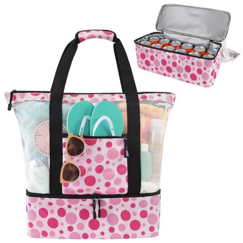 ASL Mesh Beach Bag with Cooler Compartment for Women, 2-in-1 Print Travel Tote 30L with Zipper and Pockets, Pool Picnic