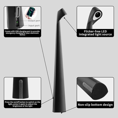 HAPYGI Portable Cordless LED Desk Lamp,Rechargeable Wireless Table Lamp, 3-Level Brightness, Patio Table Lamp, Bedside Nig...