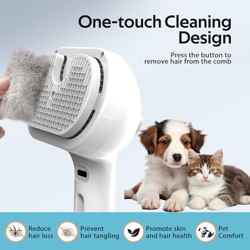 Pet Grooming Brush with Electronic Mist Spray - Gentle Deshedding Tool for Cats & Dogs, Pet Steam Brush，Reduces Shedding, ...