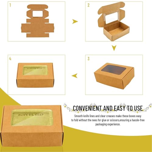 RYKOMO 40 PCS Soap Boxes for Homemade 3.55 x 2.4 x 1.2 Inch Small Soap Paper Box Mini Kraft Treat Box with Window for Home...