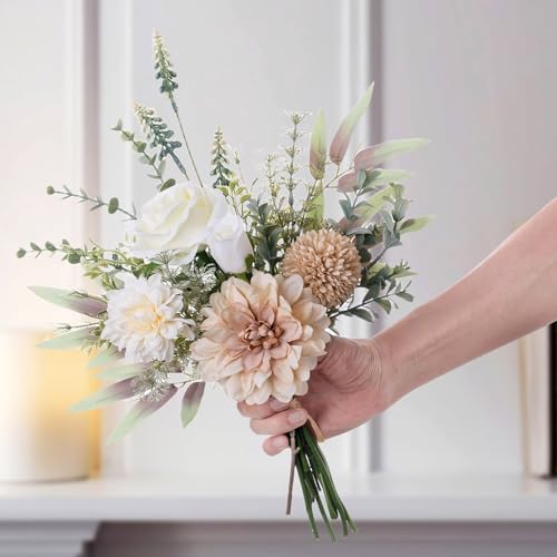 Fake Flowers in Vase, Artificial Flowers with Vase, 15.7'' Floral Arrangements for Dining Table Centerpiece Decor, Silk Ro...