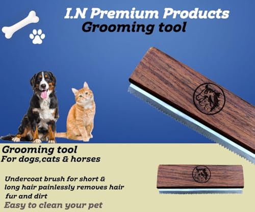 I.N Premium Original Deshedding Grooming Tools for Horse, Cats & Dogs Easy Ergonomic Wooden Handle Professional Brush Groo...