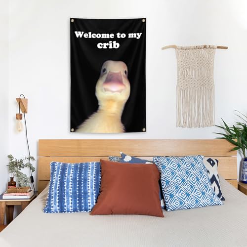 Welcome to My Crib Flag，2x3 Feet Tapestry Funny Poster Durable Man Cave Wall Flag with Brass Grommets room decor for bedro...