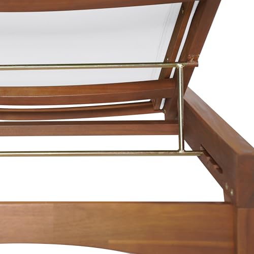 Merax Outdoor Reclining Chaise Lounge, Acacia Wood & Breathable Mesh, Adjustable Sun Lounger for Patio, Poolside & Garden ...
