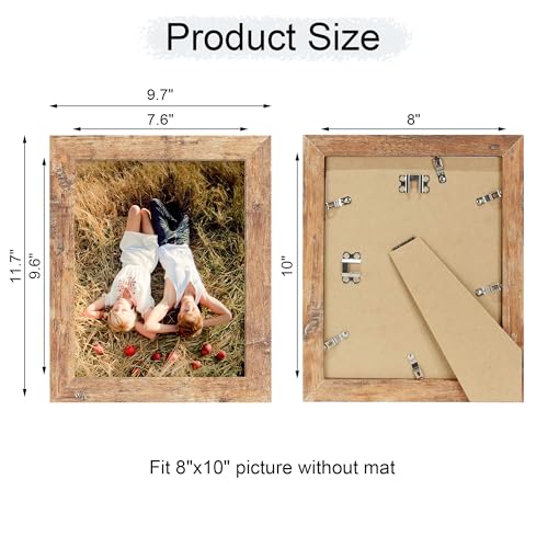 iRahmen 8x10 Picture Frame with HD Tempered Glass, Wood Photo Frame for Tabletop and Wall Display (Rustic Brown, 1 Pack)