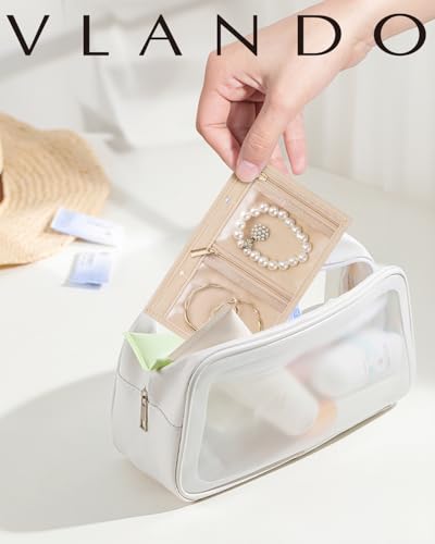 Vlando Travel Jewelry Bags,Jewelry Storage Pouch,5 Pcs Clear Velvet Zipper Pockets Bag for Travel Business Trip Jewelry Or...