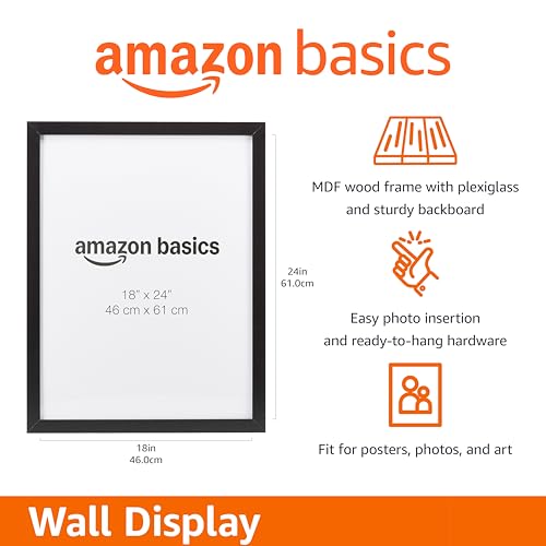 Amazon Basics Rectangular Wood Poster Frame, 18" x 24", Black