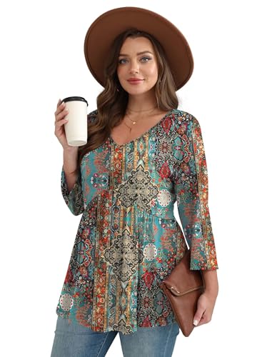 3/4 Length Sleeve Womens Tops 2025 Blouses for Women Dressy Casual Fashion Clothing V Neck Babydoll Tops Fall Outfits