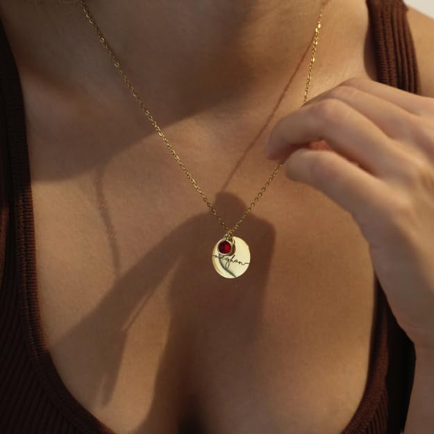 MignonandMignon Personalized Name Necklace with Birthstone | Custom Engraved Gold Pendant for Women | Dainty Tarnish-Free ...