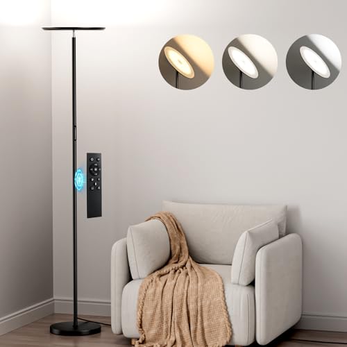 PreeOtti Modern LED Floor Lamp - Remote & Touch Control, 40W/2400LM Sky Torchiere Standing Lamp, Fully Dimmable, 3 Color T...