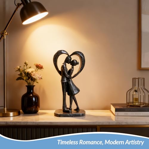 GZVDYG Couple Heart Resin Figurine, 8.1" H, Romantic Gifts for Him & Her, Faux Black Wrought Iron Finish, Engagement Anniv...