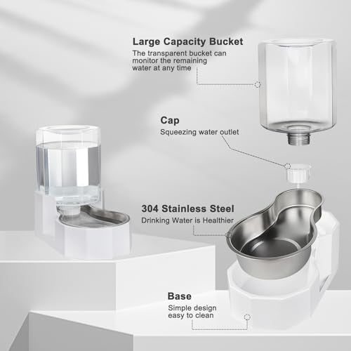 Sfozstra Large Dog Water Dispenser: 4L Stainless Steel Gravity Cat Water Feeder - Quiet Refill - No Power Needed - for Kit...