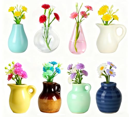 Renmxj 8 Pcs Refrigerator Magnets - Cute Mini Ceramic Vase Fridge Magnets with Artificial Flowers, Funny Tiny Vase Magnet ...