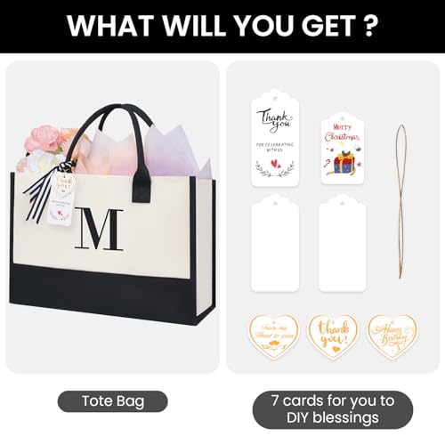 BAGAIL Initial Tote Bag, Personalized Birthday Gifts for Women, Teacher, Friends, Mom, Wedding, Monogrammed Beach Bag