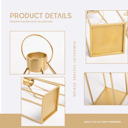 HPC Decor Modern Farmhouse Lantern Decor- Gold Metal Candle Lanterns for Christmas- Lanterns Decorative w/Timer Flickering...