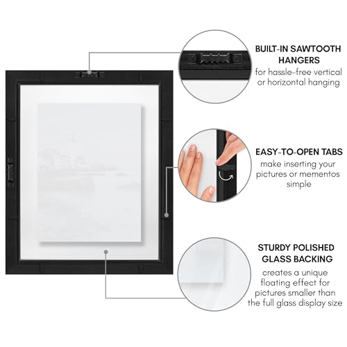 Americanflat 11x14 Floating Picture Frame with Polished Crystal-Clear Glass - Use as 8x10 Picture Frame or Display 5x7 Pho...