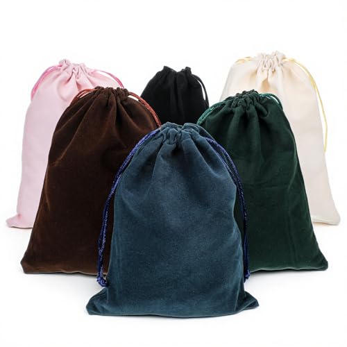 6 Pcs Gift Fabric Cloth Bag 7.8 x 6.2 inch 6 Colors Mixed Velvet Gift Bags Package Drawstring Pouch Soft Velvet Bag with D...