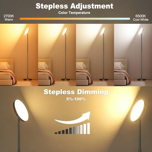 Yikuneng RGB Torchiere Floor Lamps for Living Room, 3600LM 36W Bright LED Standing Lamp with Remote, Modern Color Changing...