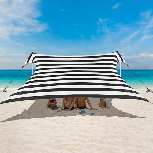Beach Tent, Beach Canopy Sun Shade UPF 50+, Portable 10×10 FT Camping Sun Shelter with Sandbags, Poles, Ground Pegs and An...