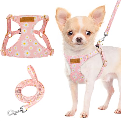Lukovee Puppy Harness and Leash Set, No Pull Lightweight Soft Suede Adjustable Pet Harness Vest with Snap Buckle for Puppy...