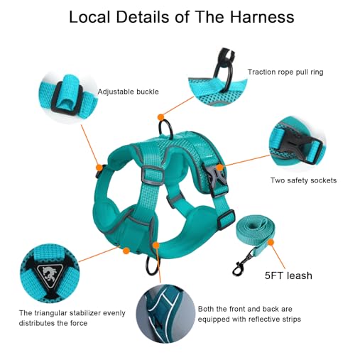 SOLMOONY Small Dog Harness,Soft Mesh Puppy Harness and Leash Set,No Escape Cat Harnesses for Training Walking,Reflective A...