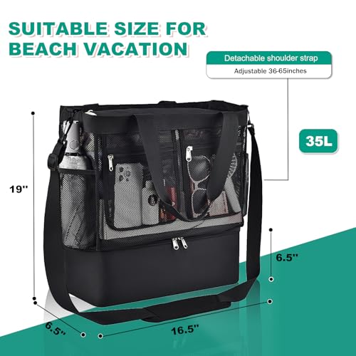 Beach Bags for Women, Large Beach Tote Bag Waterproof Mesh Swim Pool Bag with Cooler for Travel Vacation Essentials