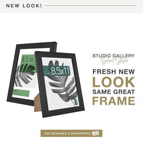 MCS Studio Gallery 8.5x11 Picture Frame Black Woodgrain Engineered Wood, Vertical & Horizontal Wall Hanging & Easel for Ta...