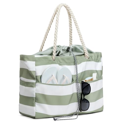G4Free Canvas Beach Bag Waterproof Sandproof Large Beach Tote Bags for Women Pool Swim Travel Grocery