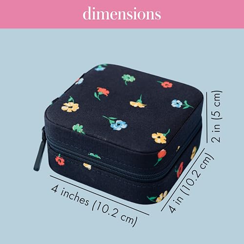 kate spade new york Small Travel Jewelry Case, Navy Floral Jewelry Box to Organize Rings, Necklaces, Earrings, Garden Toss