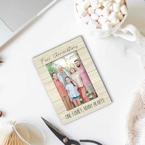 Foyoulame Four Generations 4x6 Picture Frame, Four Generations Wooden Picture Frame, Father's Mother's Day Gifts for Famil...