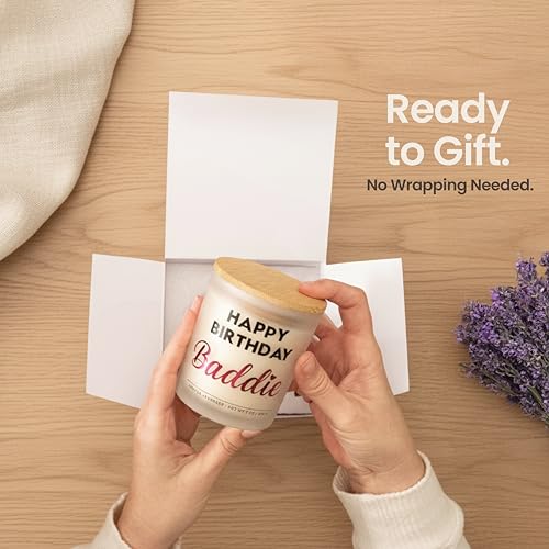 Best Friend Birthday Gifts for Women – Happy Birthday Baddie Soy Candle Gift Set, Vanilla Lavender, 50+ Hour Burn, Ready t...